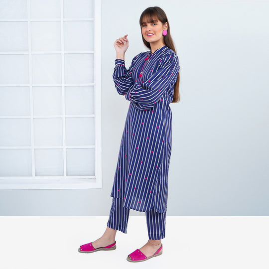 Unstitched Girls Lawn Embroidered 2Pcs Suit  - Blue