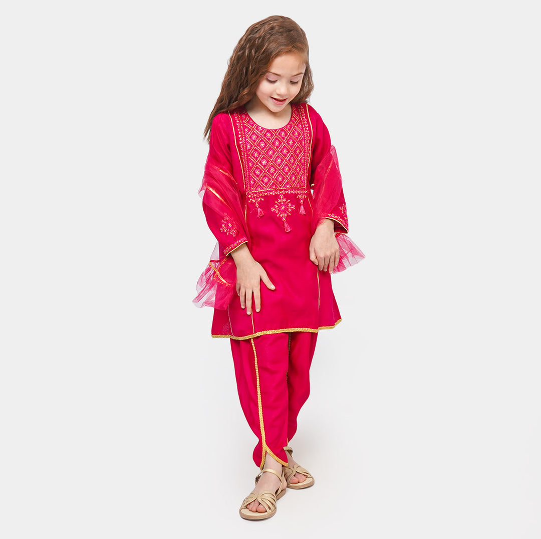 Girls 3Pcs Suit Gulabi Girl - Magenta