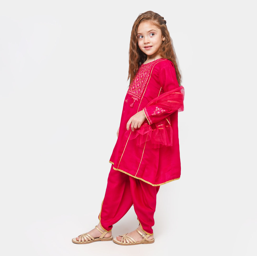 Girls 3Pcs Suit Gulabi Girl - Magenta