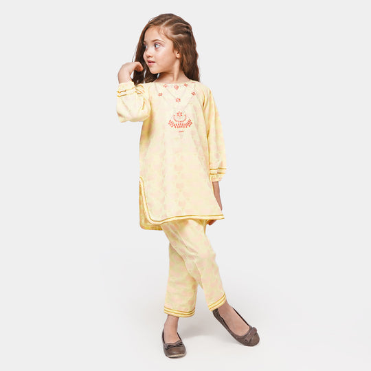 Girls Jacquard 2Pcs Suit - Lime Yellow