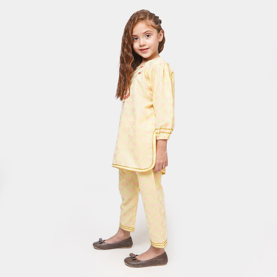 Girls Jacquard 2Pcs Suit - Lime Yellow