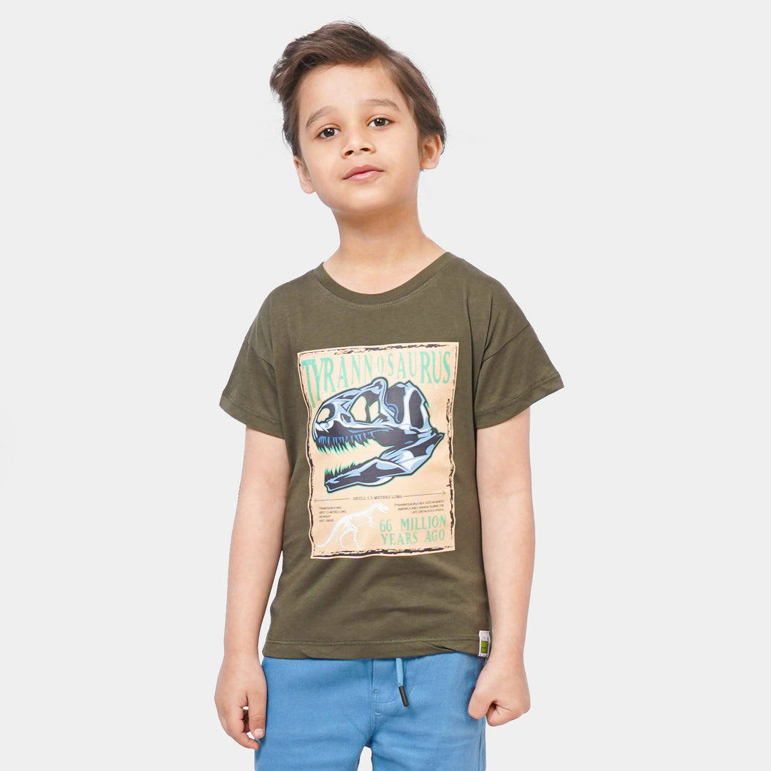 Boys Cotton T-Shirt Tyrannosaurus - Rifle Green