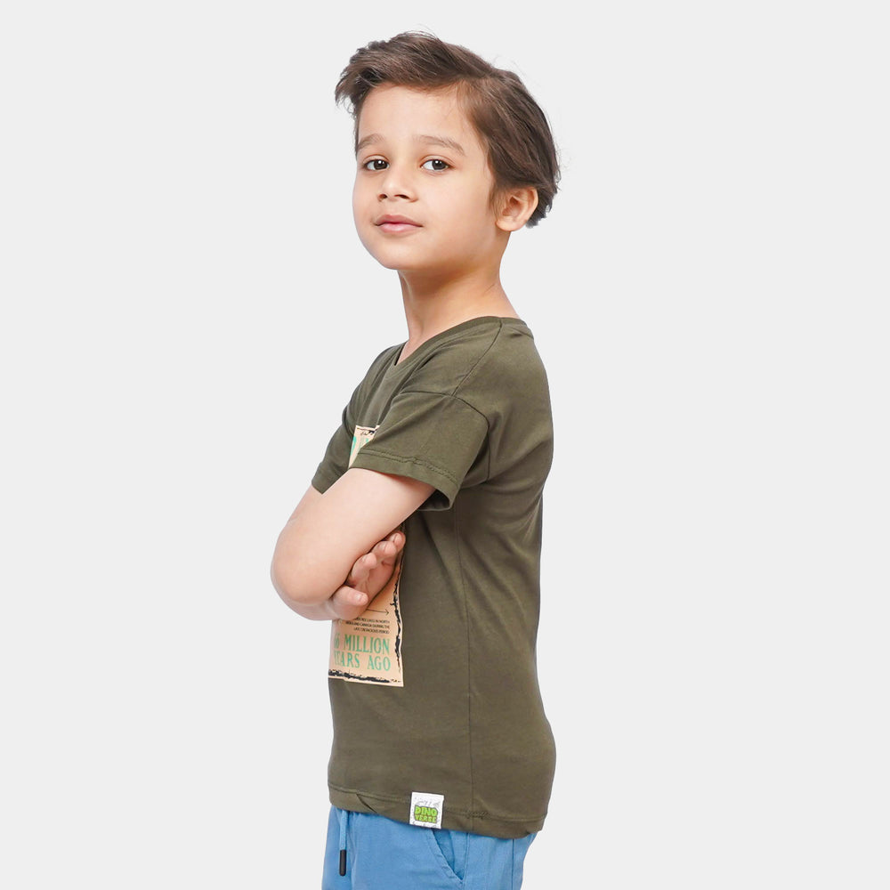 Boys Cotton T-Shirt Tyrannosaurus - Rifle Green