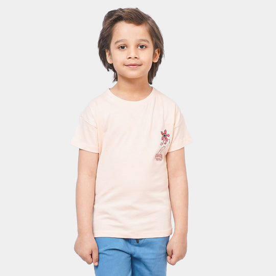 Boys Cotton T-Shirt  Stranger Things - Peach