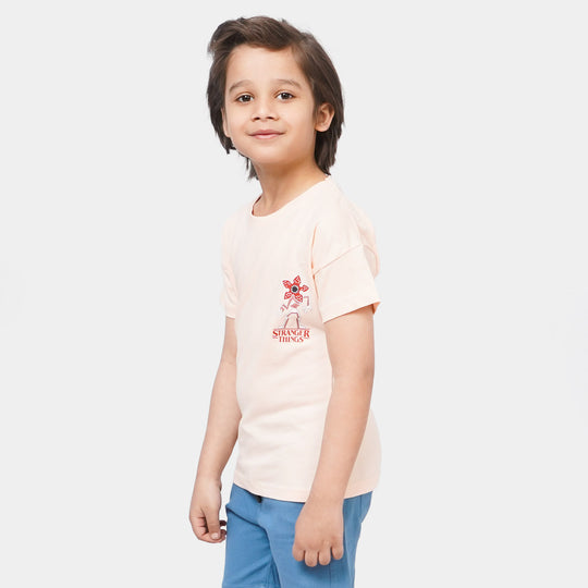 Boys Cotton T-Shirt  Stranger Things - Peach