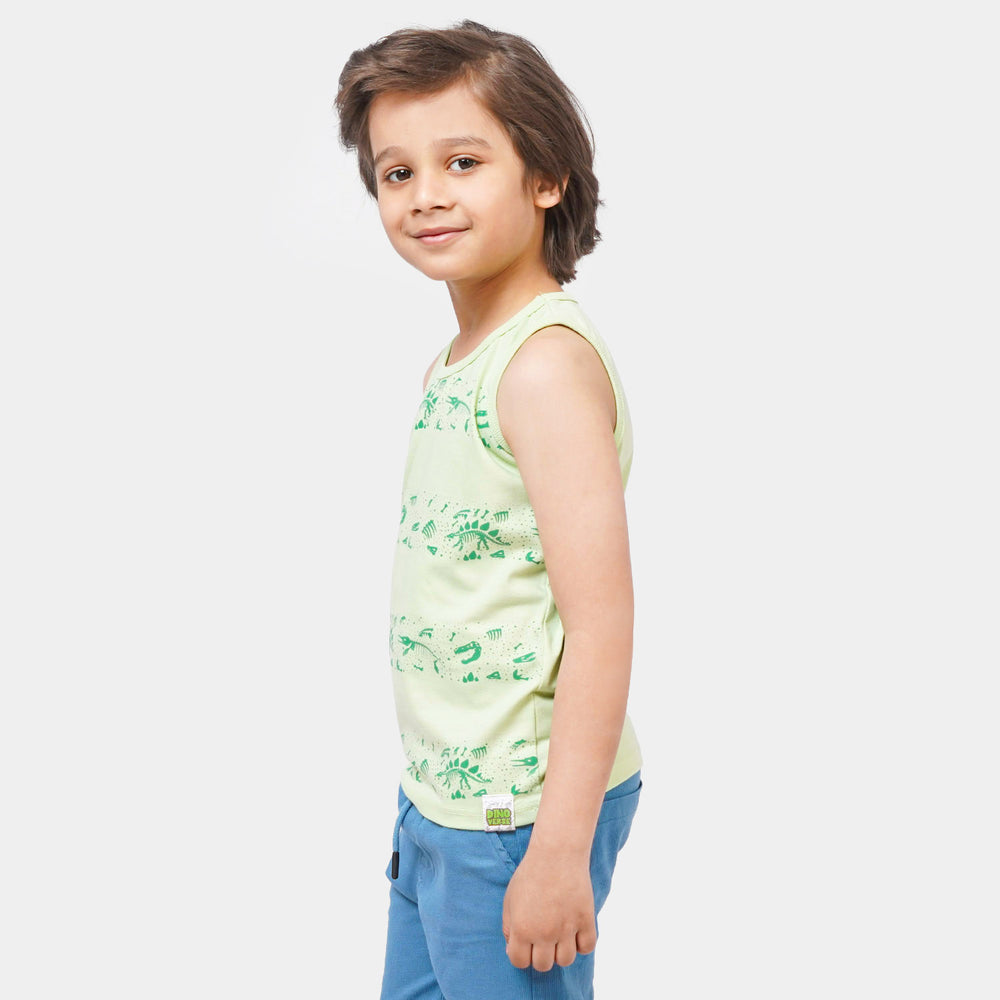 Boys Cotton Sando Dino Stripe - Sea Green