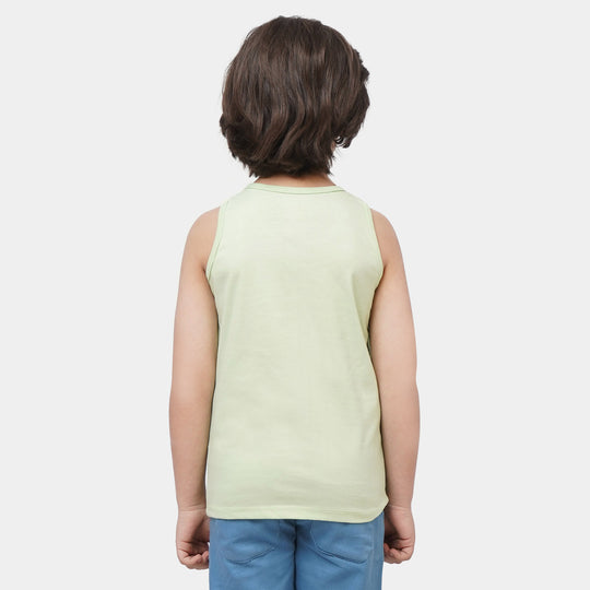 Boys Cotton Sando Dino Stripe - Sea Green