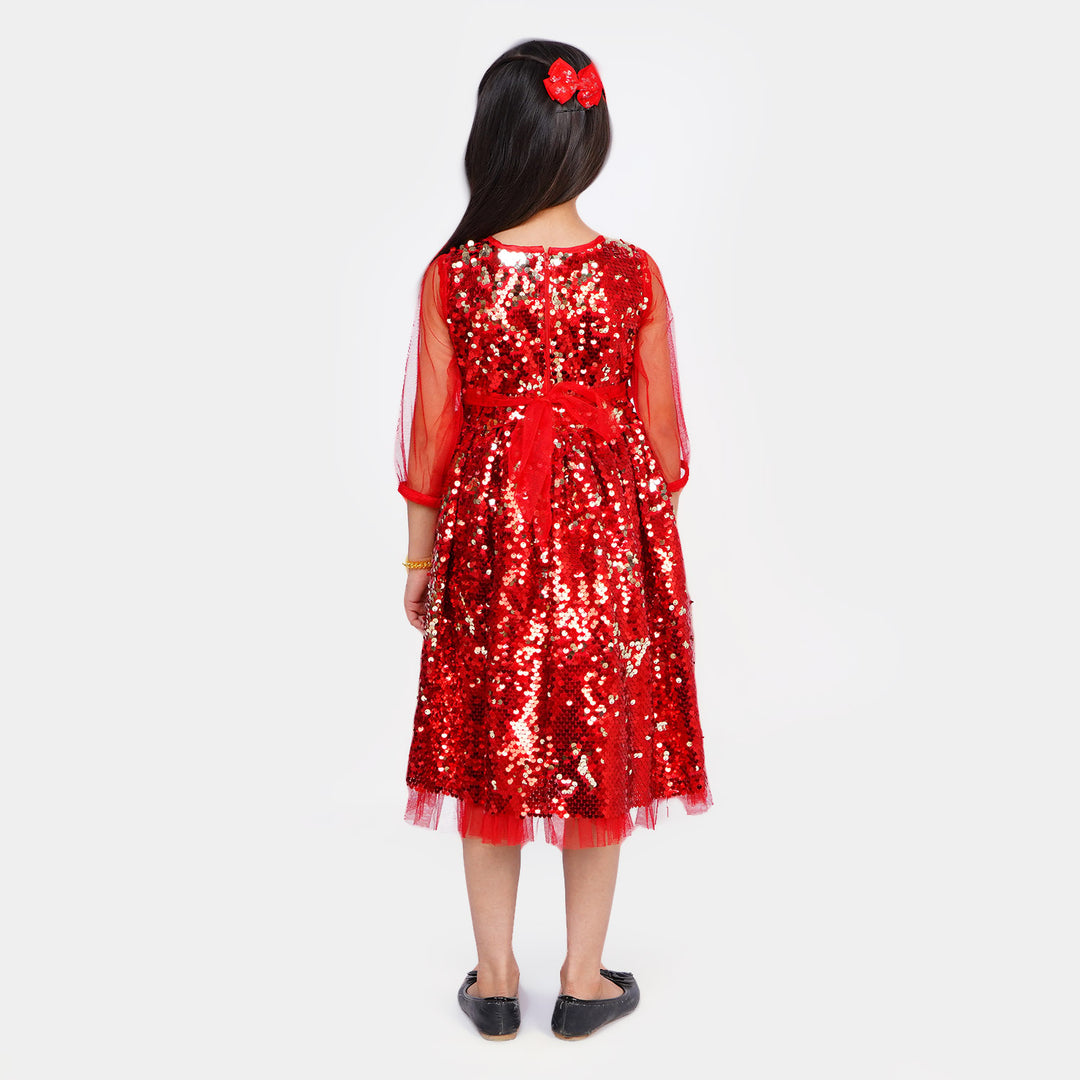 Girls Fancy Frock Full Sequins - Red