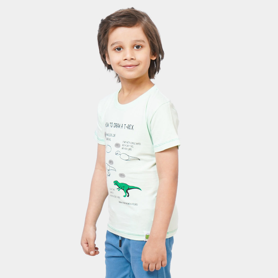 Boys Cotton T-Shirt Draw T-Rex - Sea Green