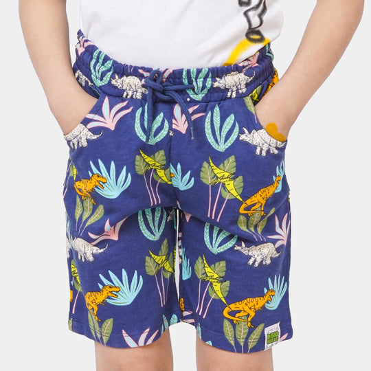 Boys Terry Short Tropical Dino - Navy Blue