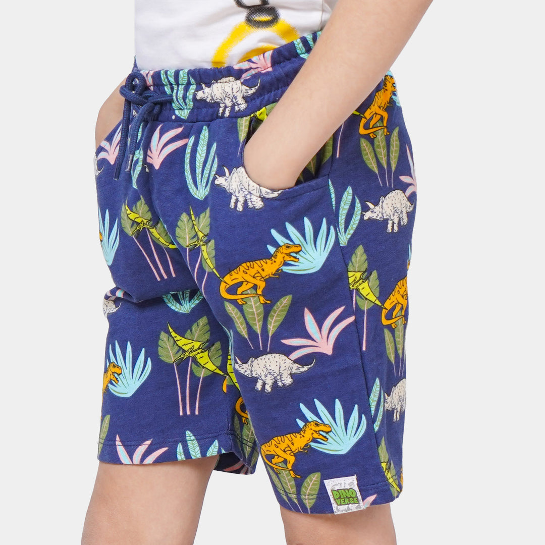 Boys Terry Short Tropical Dino - Navy Blue