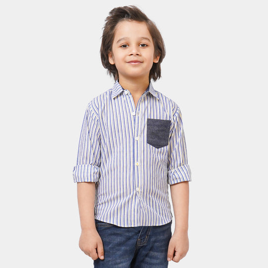 Boys Cotton Casual Shirt Striper - Blue