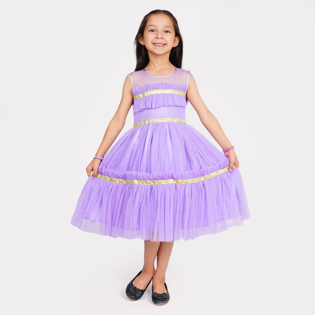 Girls Fancy Frock Ruffle - Purple