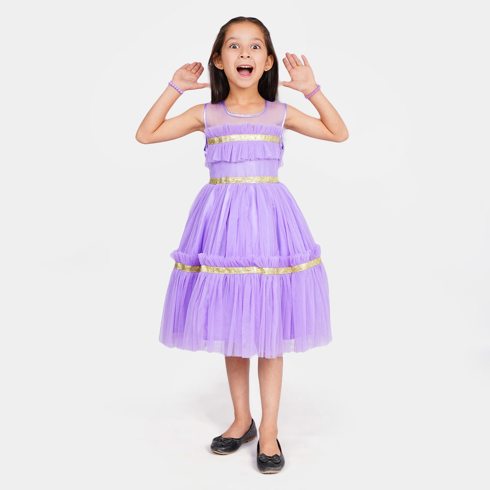 Girls Fancy Frock Ruffle - Purple