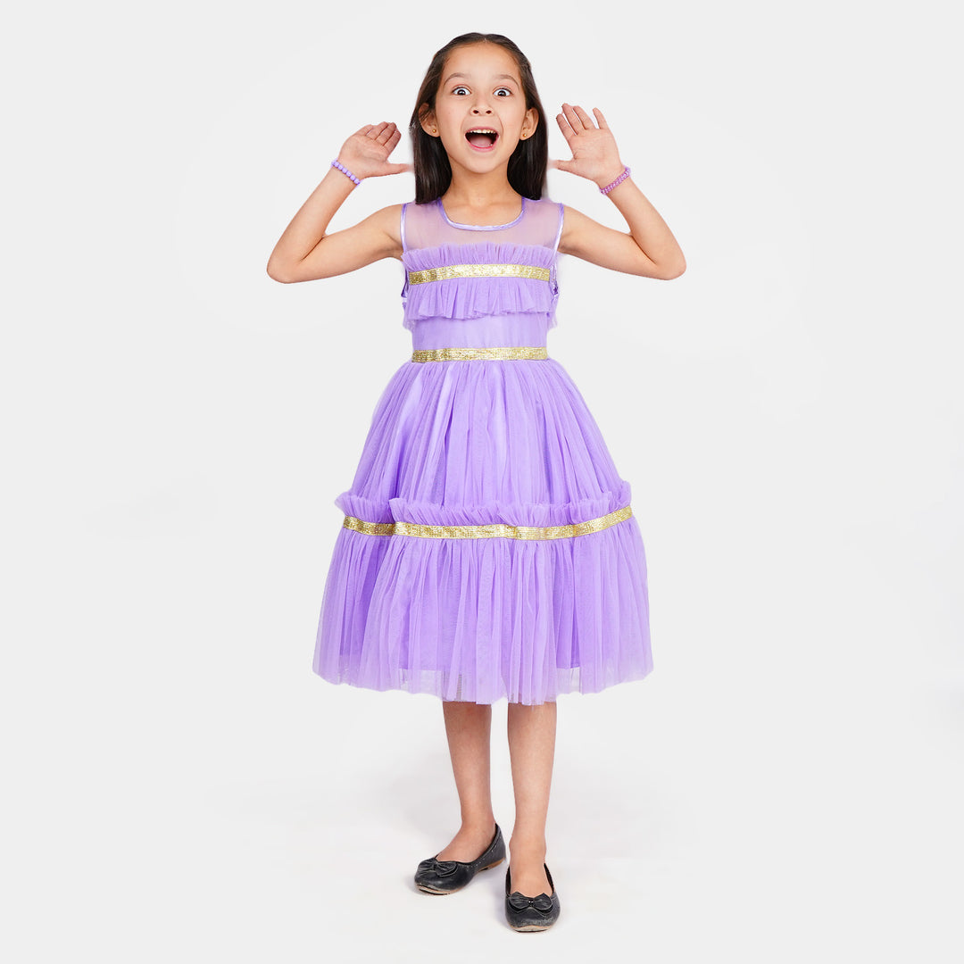 Girls Fancy Frock Ruffle - Purple
