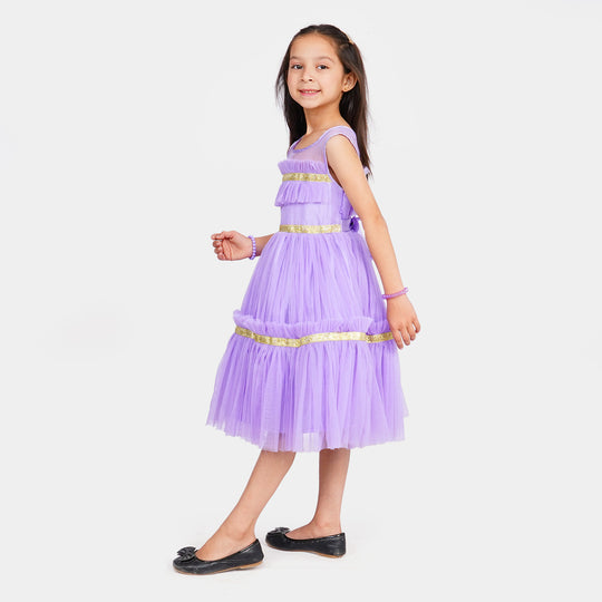Girls Fancy Frock Ruffle - Purple