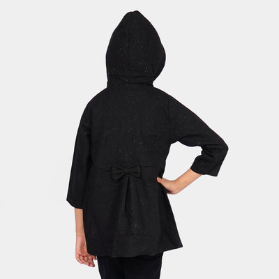Girls Stylish Woolen Coat - BLACK