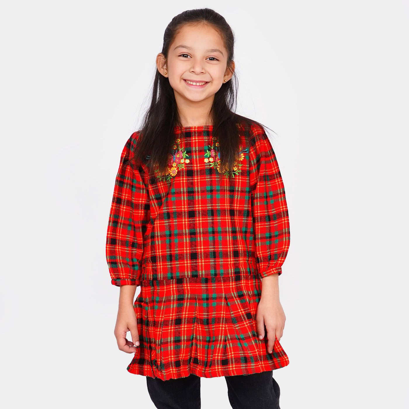 Girls Flannel Frock - Red