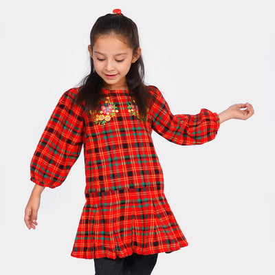 Girls Flannel Frock - Red