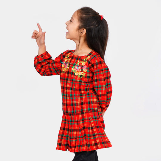 Girls Flannel Frock - Red