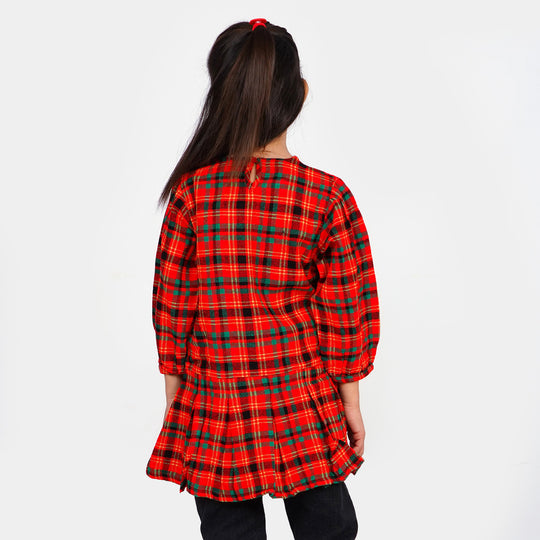 Girls Flannel Frock - Red