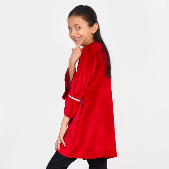 Girls Velvet EMB Top Glowing Star-Red