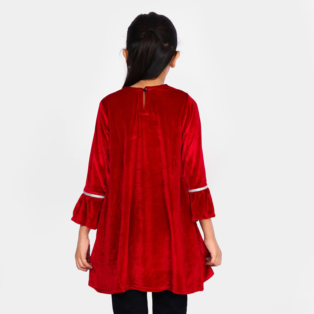 Girls Velvet EMB Top Glowing Star-Red