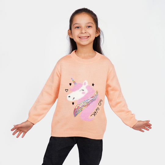 Girls Sweater Cartoon Character - Peach