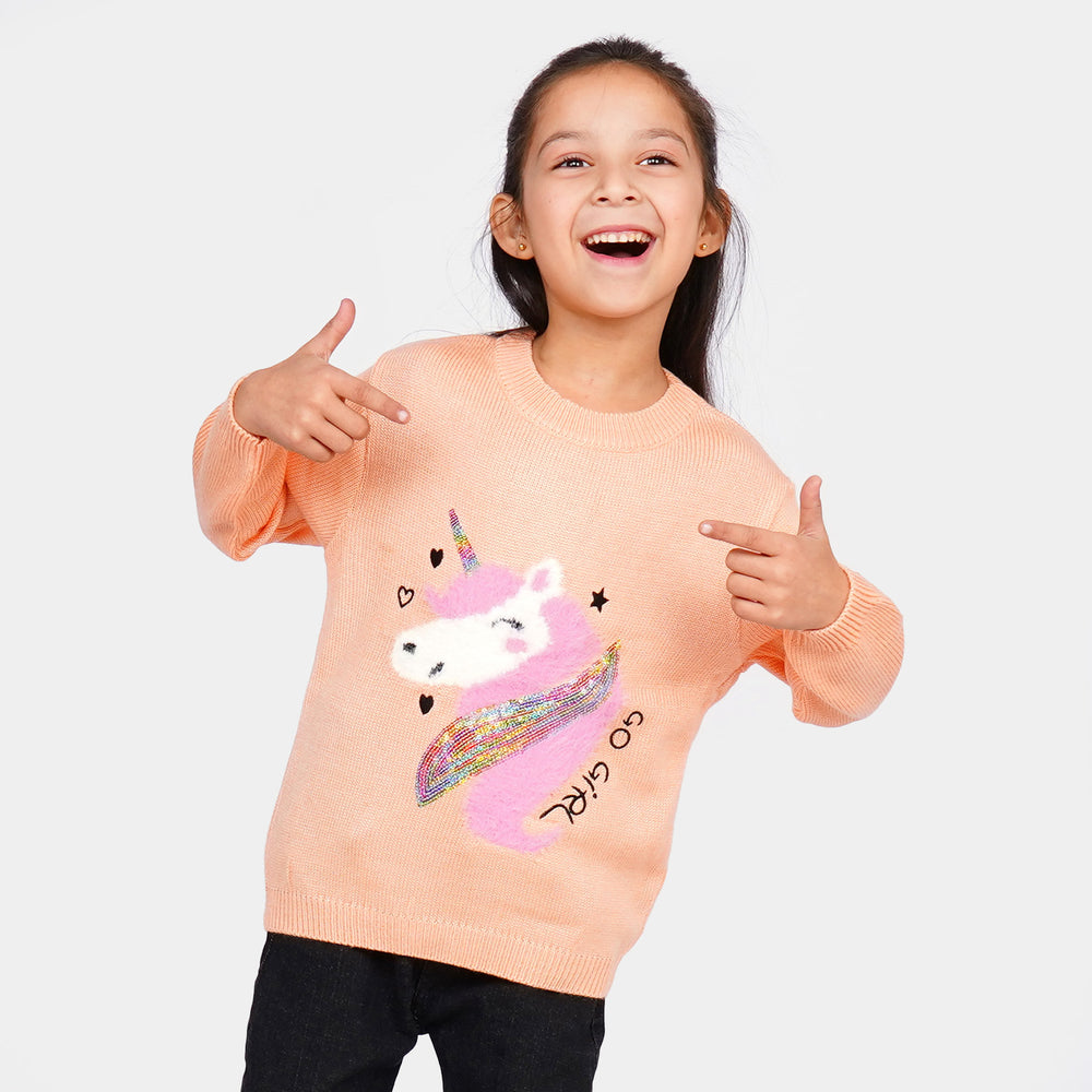 Girls Sweater Cartoon Character - Peach