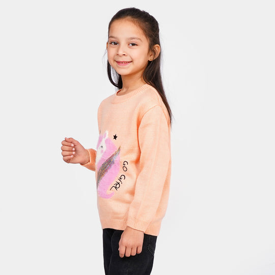 Girls Sweater Cartoon Character - Peach