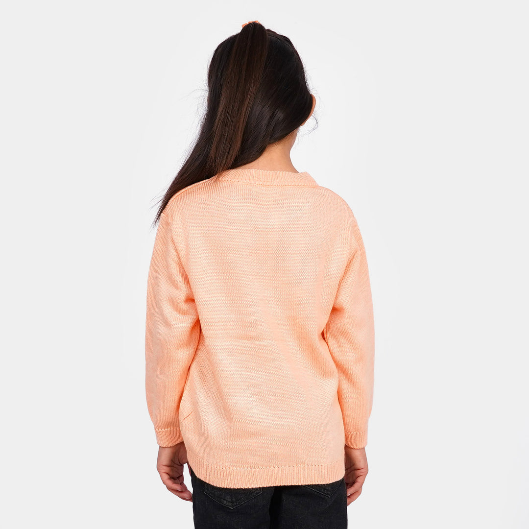 Girls Sweater Cartoon Character - Peach