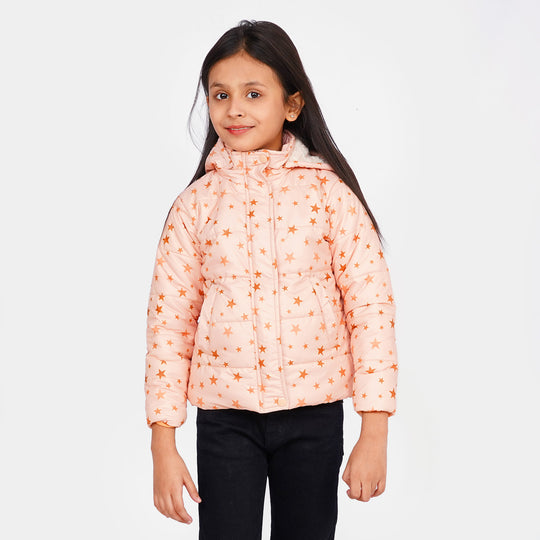 Girls Quilted Jacket Golden Star - Light Peach