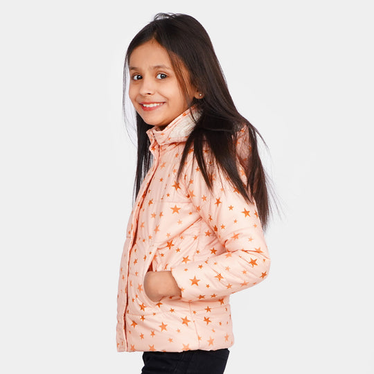 Girls Quilted Jacket Golden Star - Light Peach