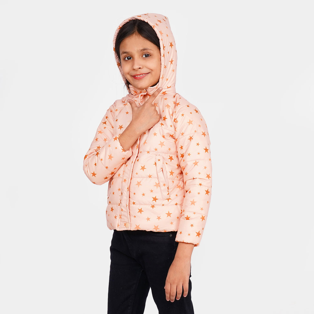 Girls Quilted Jacket Golden Star - Light Peach