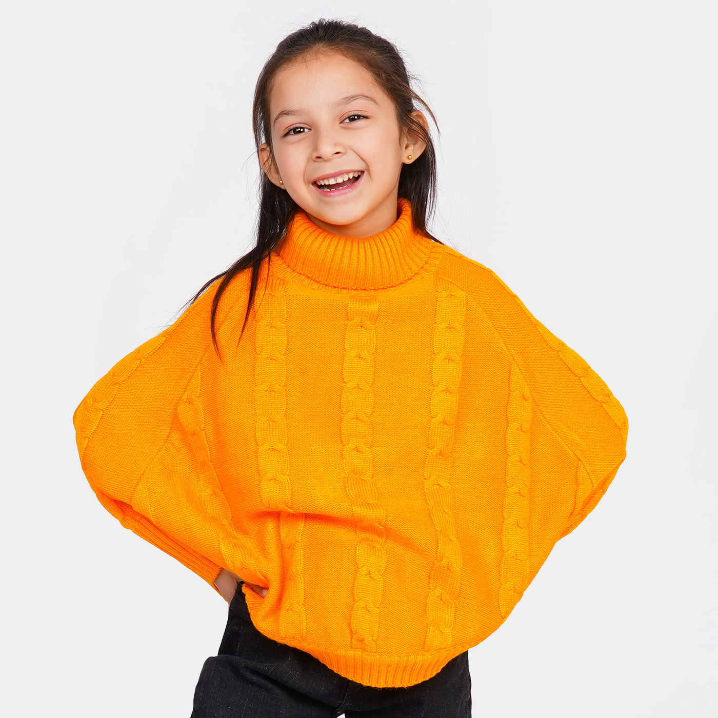 Girls Sweater Poncho Style - Mustard