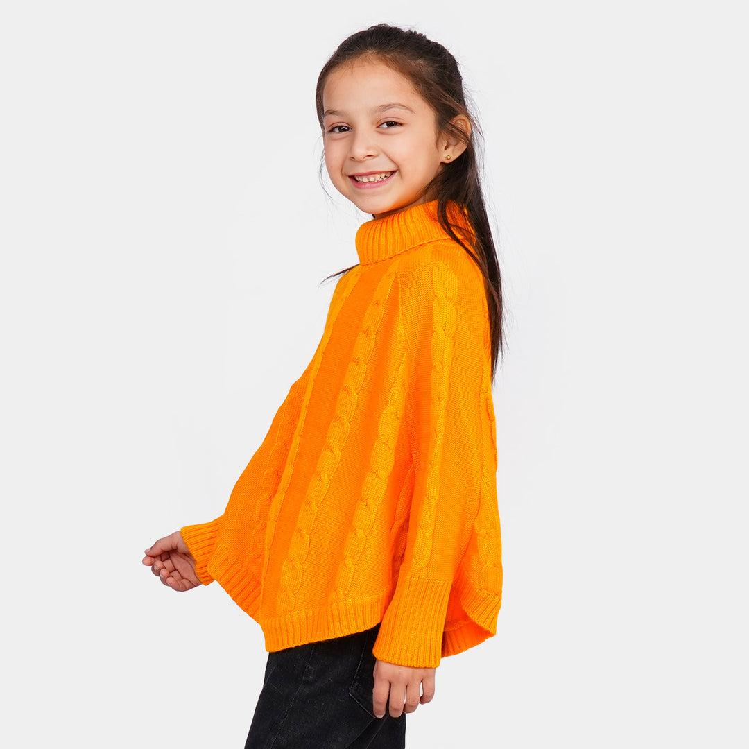 Girls Sweater Poncho Style - Mustard