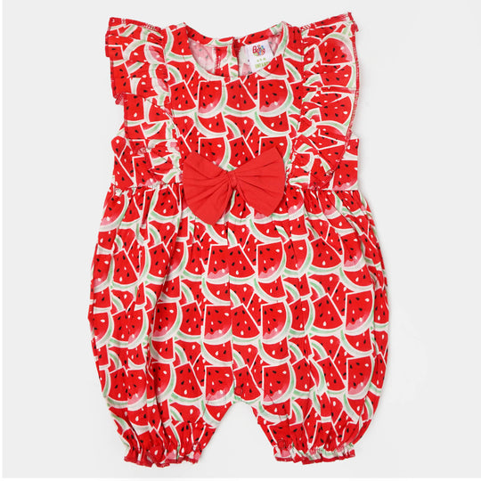 Infant Girls Woven Romper Aop Watermelon - Red