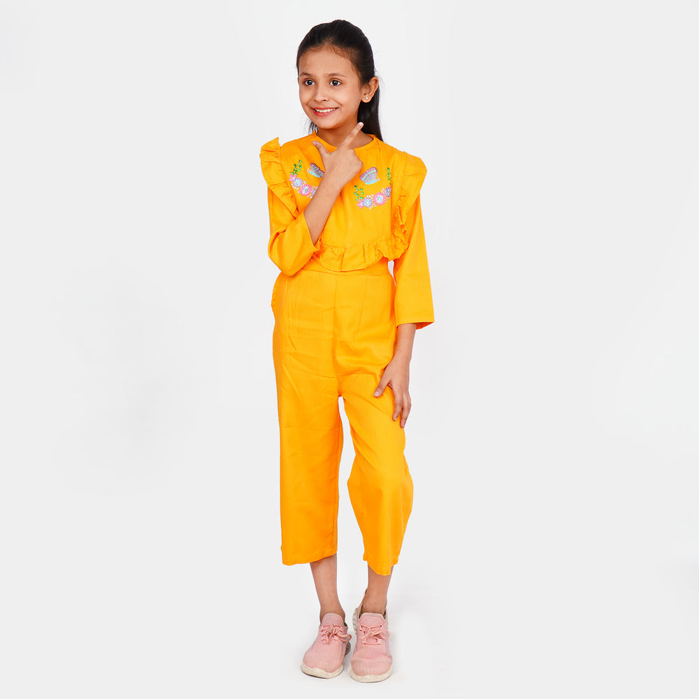 Girls EMB Jumpsuit Butterflies - Citrus