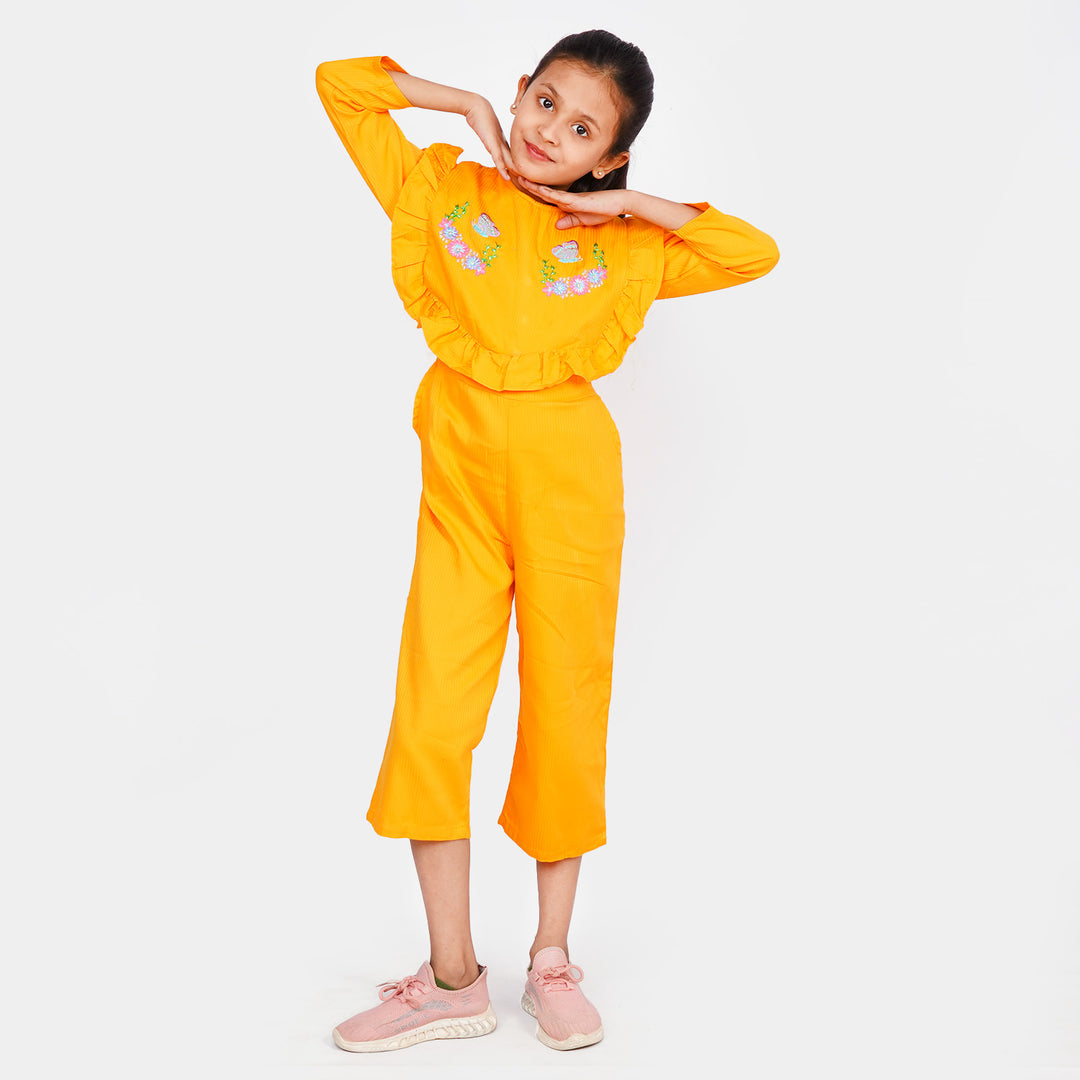 Girls EMB Jumpsuit Butterflies - Citrus