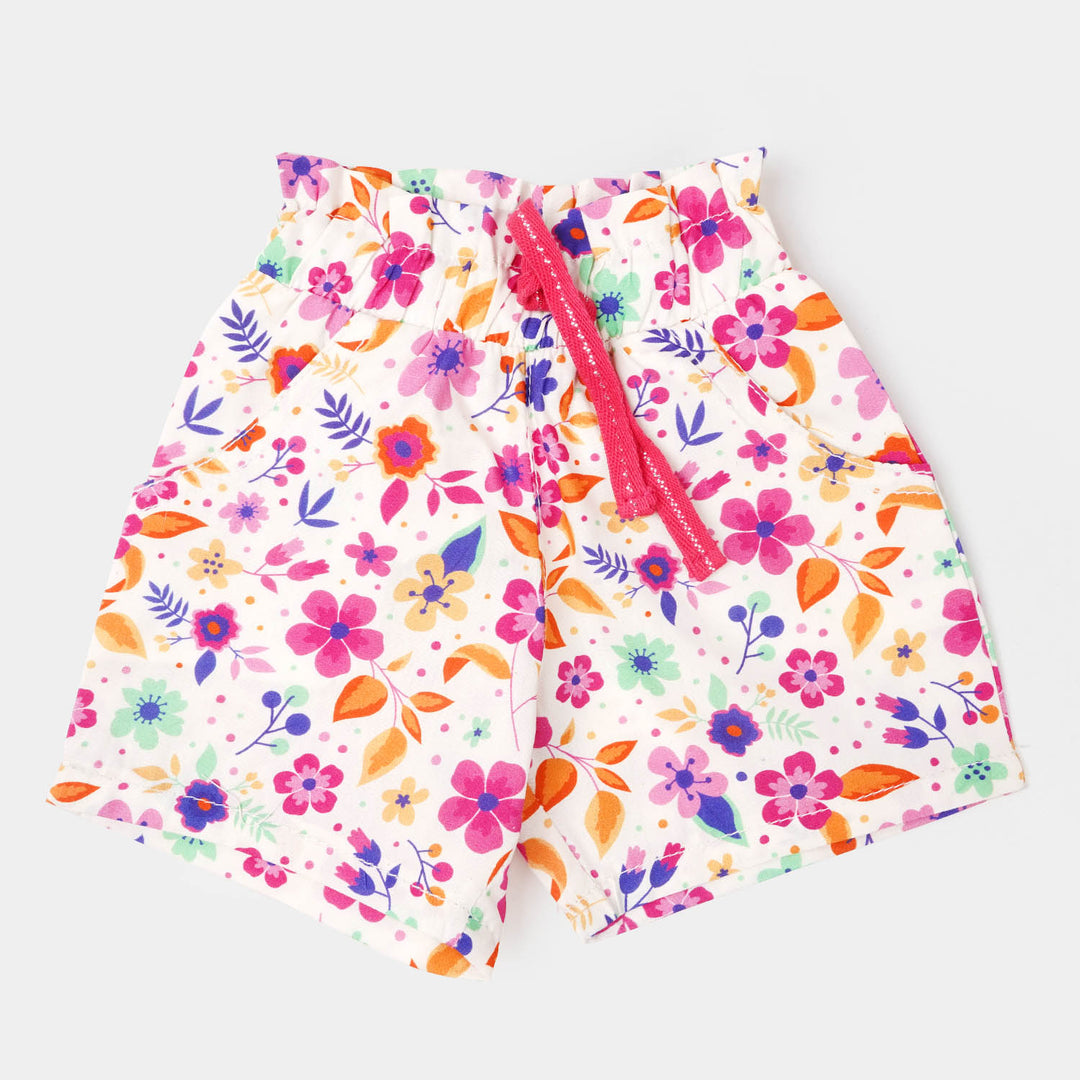 Infant Girls Cotton Short Flowers - White