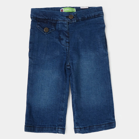 Infant Girls Denim Pant Flap - Mid Blue