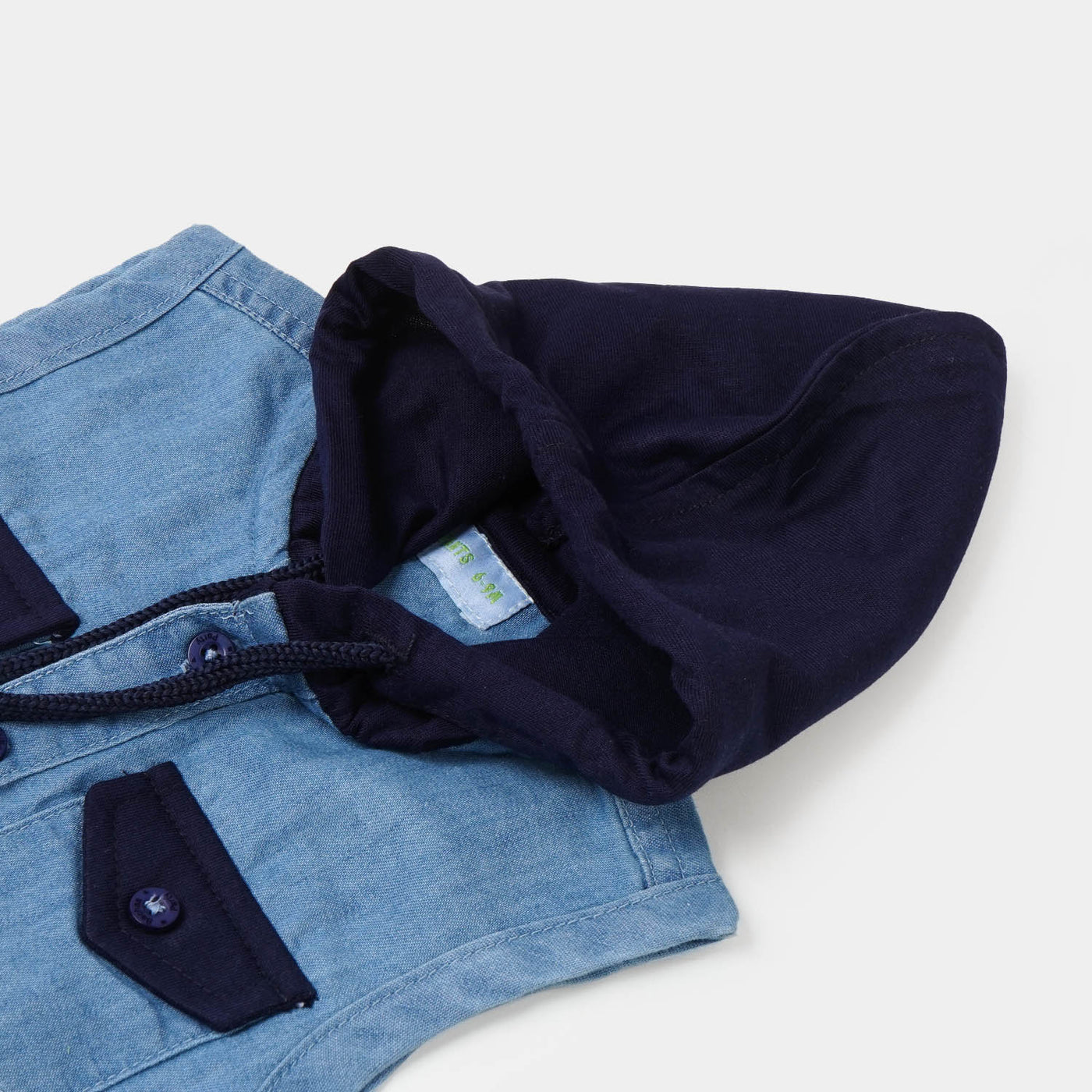 Infant Boys Denim Hooded Suit - Ice Blue