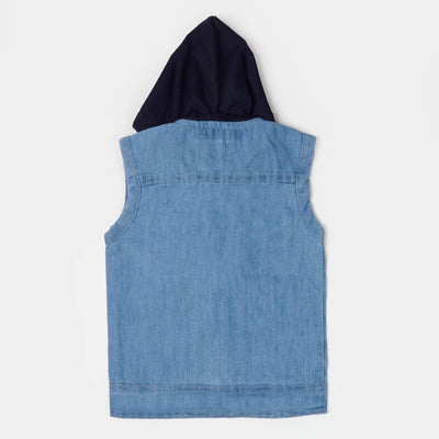 Infant Boys Denim Hooded Suit - Ice Blue