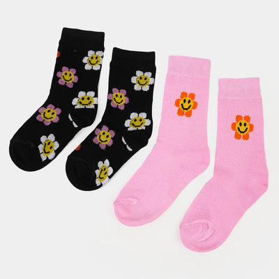 Girls Socks Pack of 2 Flower | Black