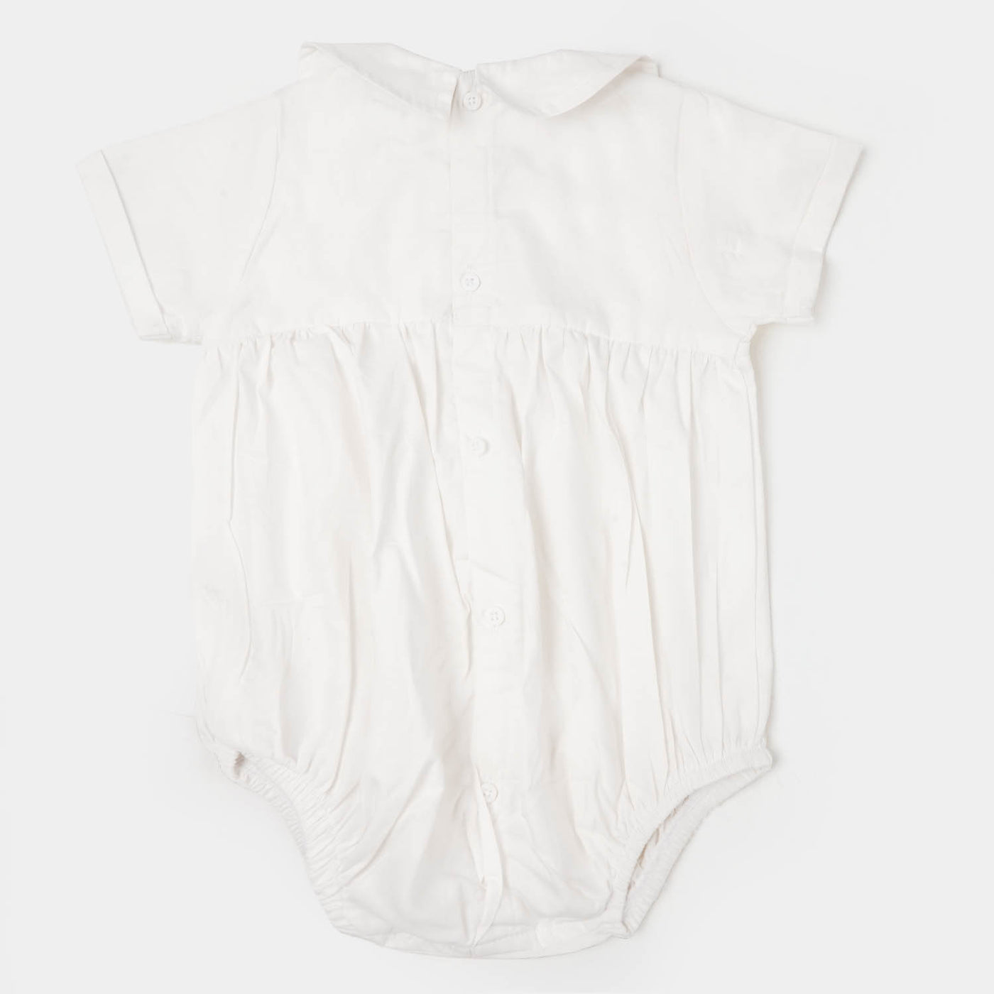 Infant Unisex Woven Romper Flap Pockets - White