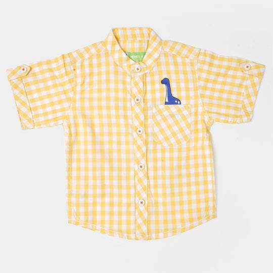 Infant Boys Cotton Casual Shirt Dino On Ride - Yellow Check
