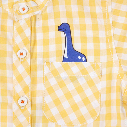 Infant Boys Cotton Casual Shirt Dino On Ride - Yellow Check