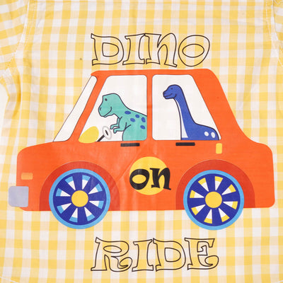 Infant Boys Cotton Casual Shirt Dino On Ride - Yellow Check