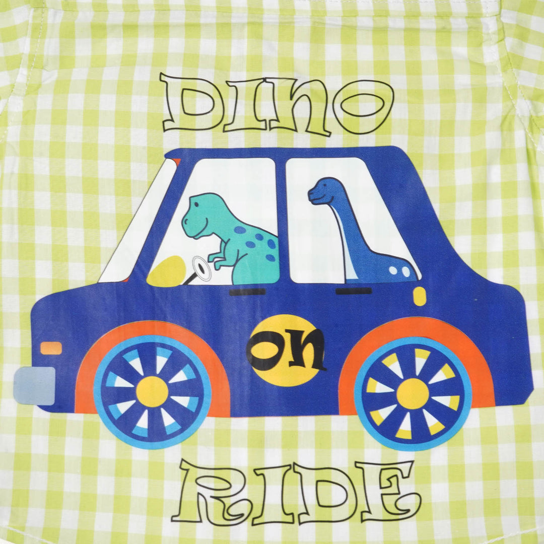 Infant Boys Cotton Casual Shirt Dino On Ride - Green Check