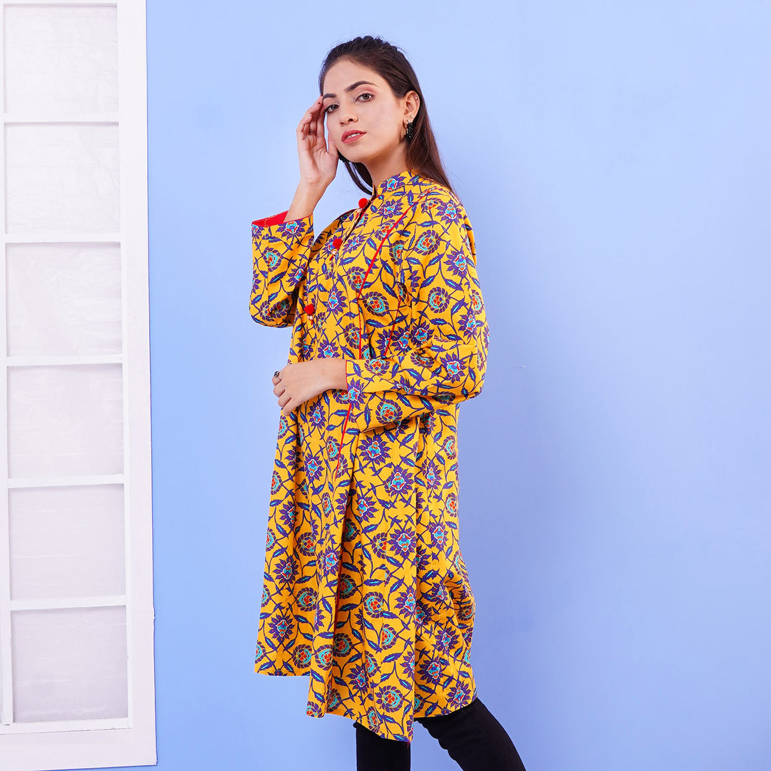Teens Girls Digital Print Kurti Flower Paradise - Multi